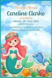 Dive Into Fun, A First Birthday Invitation with Mermaid Theme Background