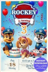 Paw Patrol Themed Birthday Bash Invitation for Rockey 3rd Celebration