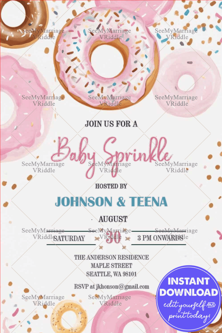 Playful Donut-Themed Baby Sprinkle Invitation with Pink Color Background