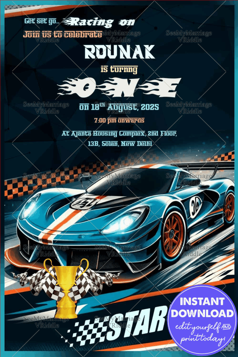 Racing Car Theme First Birthday Invitation