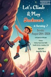 Climb & Play, Join Us for an Exciting Rock-Climbing 7th Birthday Party Invitation