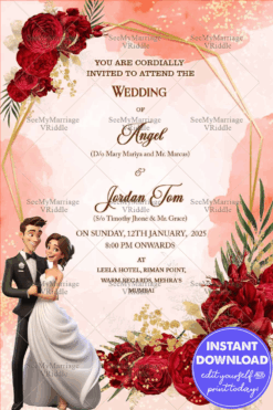 Romantic Christian Wedding Invitation with Red Roses Theme Background