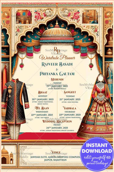Royal Rajasthani Wedding Wardrobe Planner Invitation