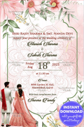 Soft Pastel Wedding Invitation with Watercolor Theme Background