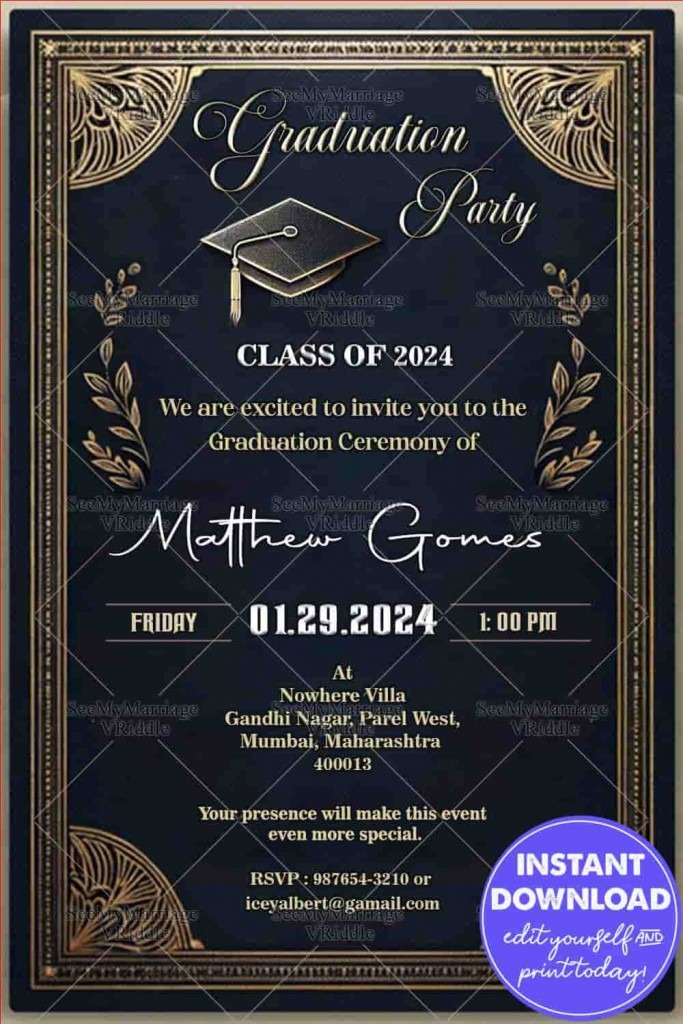 Sophisticated Graduation Celebration Invitation with Navy Blue Theme ...