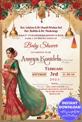 Traditional Aesthetic Baby Shower Invitation with Vibrant Colors and Floral Theme Background