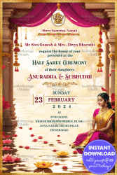 Traditional and Graceful Half Saree Ceremony Invitation with Lotus Pond Theme Background