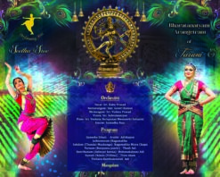 Traditional and Vibrant Bharatanatyam Arangetram Brochures with Peacock Theme Background