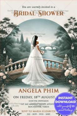 Tranquil Bridal Shower Invitation with Floral Motifs Theme Background