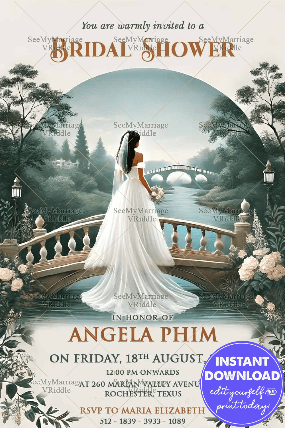 Tranquil Bridal Shower Invitation with Floral Motifs Theme Background