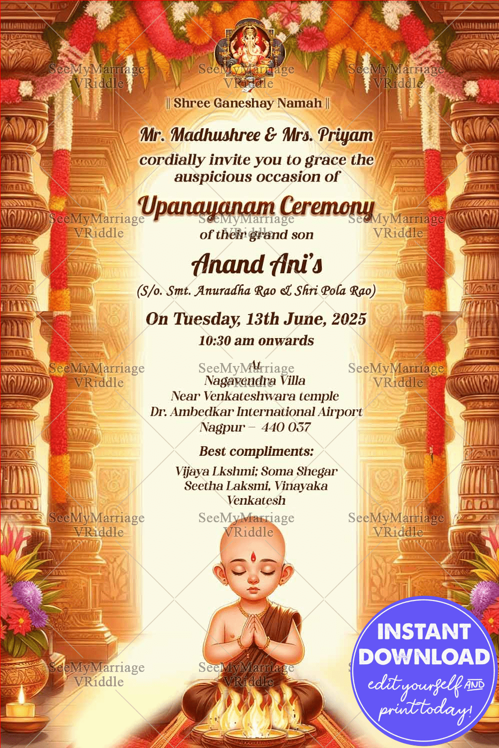 Upanayanam Ceremony, Traditional Invitation with Rich Cultural Elegance