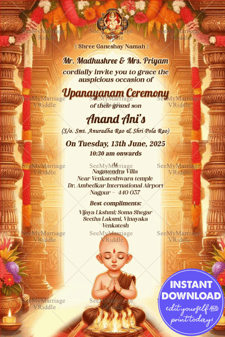 Upanayanam Ceremony, Traditional Invitation with Rich Cultural Elegance