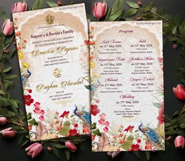 Vibrant Floral Themed Hindu Wedding Invitation suite