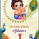 Vibrant Little Krishna-Themed Birthday Invitation Video with Peacock Design and Add Photo Background