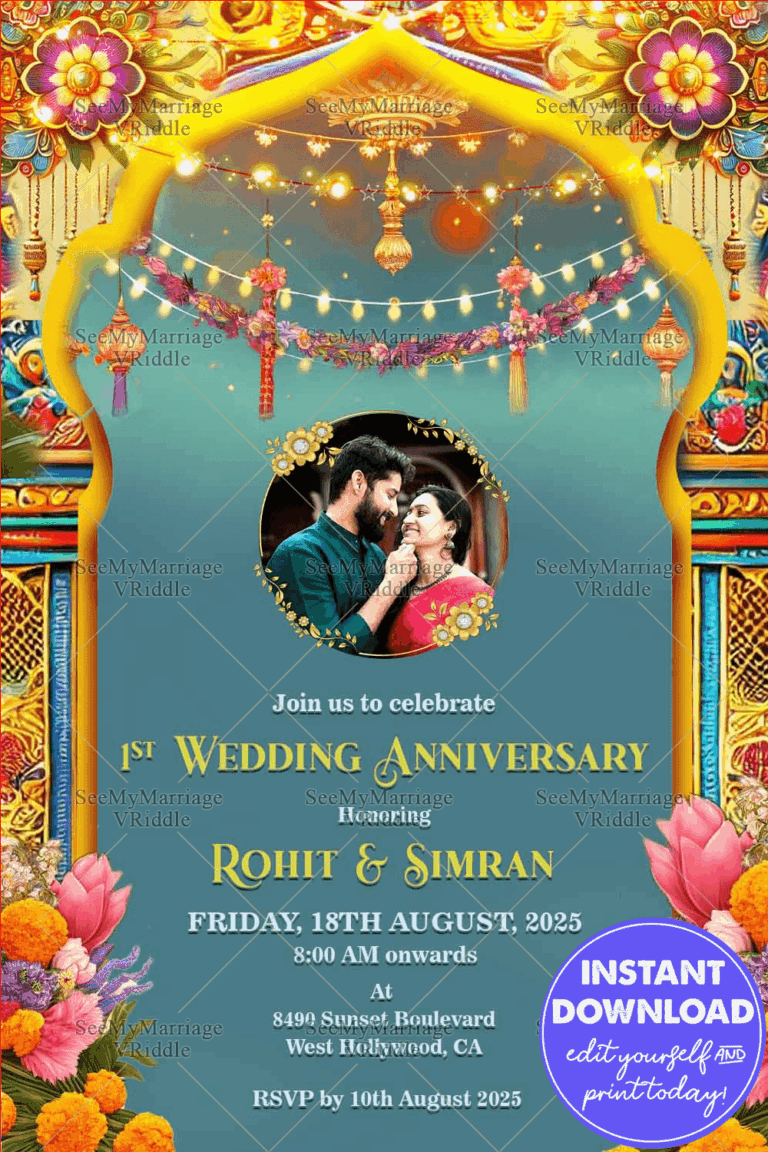 Vibrant Wedding Anniversary Invitation with Floral Patterns and Add Photo Background