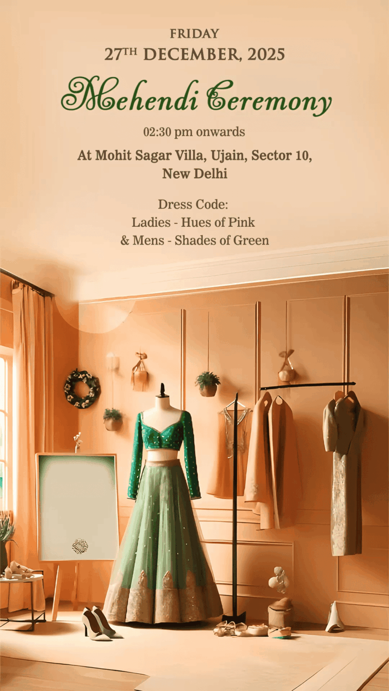 Wardrobe Planner Wedding Invitation Video for Haldi, Mehendi, Sangeet, Wedding and Reception events