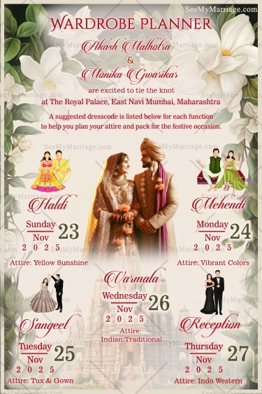 Wardrobe Planner for Wedding Celebrations with Floral Elegance Theme