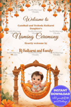 Welcome to the Joyous Naming Ceremony Banner with Marigold Decor Theme Background