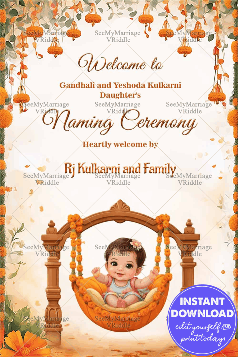 Welcome to the Joyous Naming Ceremony Banner with Marigold Decor Theme Background