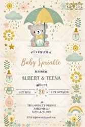 Whimsical Pastel Baby Sprinkle Invitation with Teddy Bear Theme Background