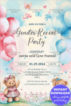 Cute and Cozy Teddy Bear Gender Reveal Party Invitation