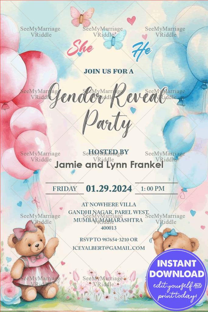 Cute and Cozy Teddy Bear Gender Reveal Party Invitation