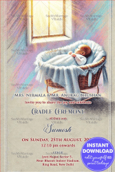 Dreamy Baby Watercolor Cradle Invitation card with Sunlit Theme Background