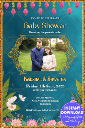 A Beautiful Baby Shower Invitation with Teal Blue Theme and Add Photo Frame Background