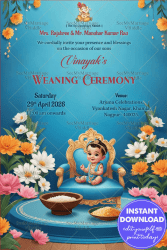 Adorable Weaning Ceremony Invitation with Blue Theme and Daisies Flowers Background