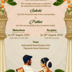 Auspicious South Indian Wedding Invitation Video with Back Turned Couple Illustration and Floral Theme Background
