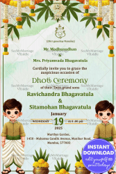 Auspicious Twin Boys Dhoti Ceremony Invitation with Floral Garlands Theme Background