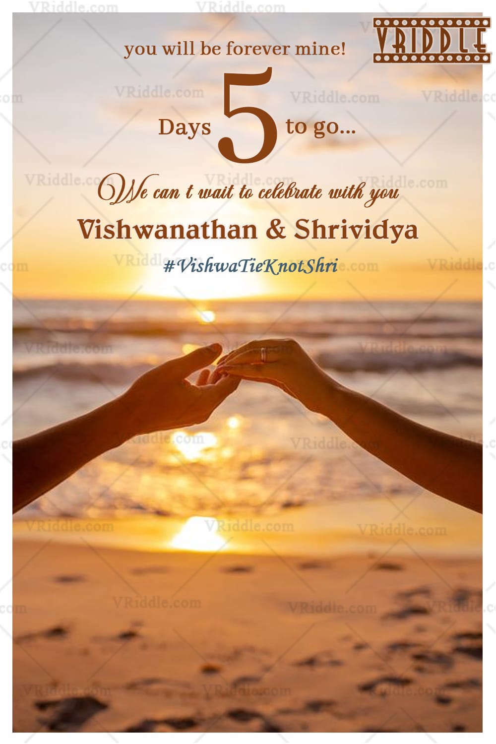 Beachside Bliss Wedding Countdown Invitation Card with Serene Sunset Background