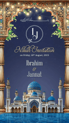 Beautiful Serene Nikah Ceremony Invitation Video with Blue Domes Theme and Grandeur Aesthetic Background