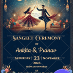Chandelier Theme Sangeet Ceremony Invitation with Dancing Couple Background
