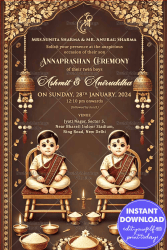 Charming Twin Boys Annaprashan Ceremony Invitation with Little Krishna Themed Background