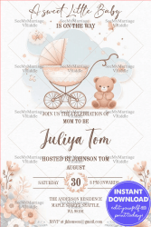 Charming western Baby Shower Invitation with Teddy Bear theme and White Color Background