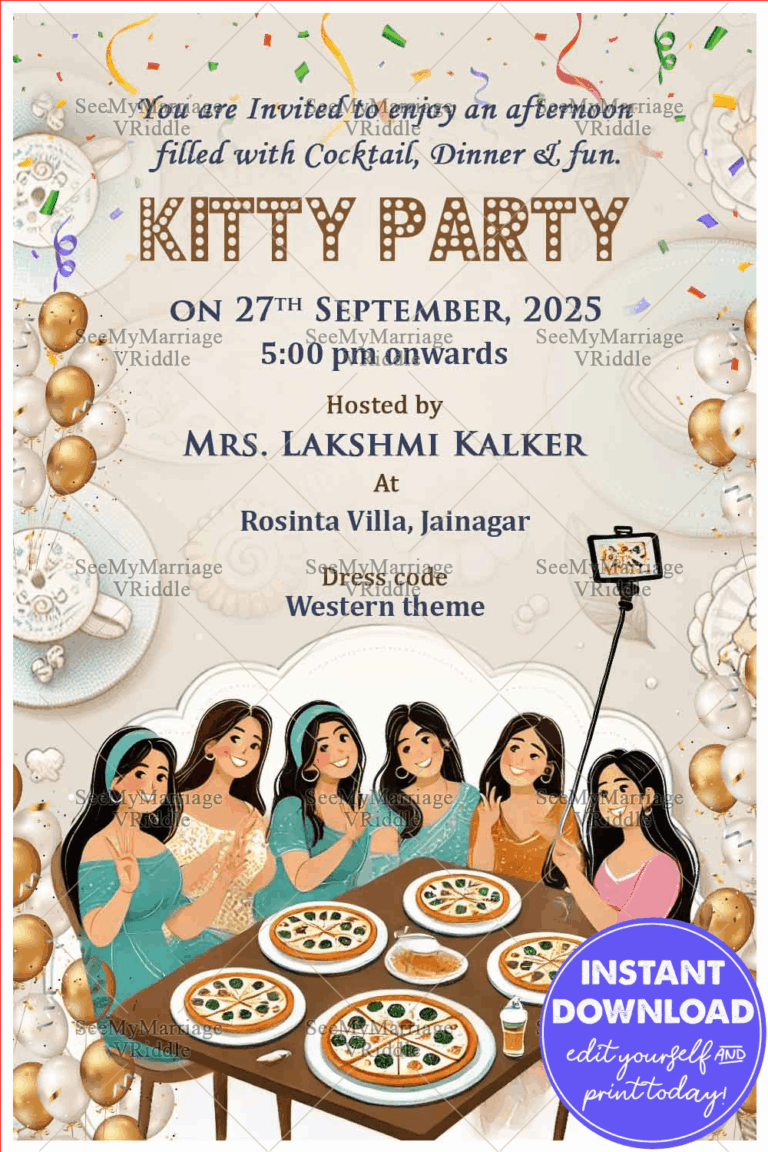Chic and Fun Kitty Party Invitation with Selfie Theme and Pastel Color Background