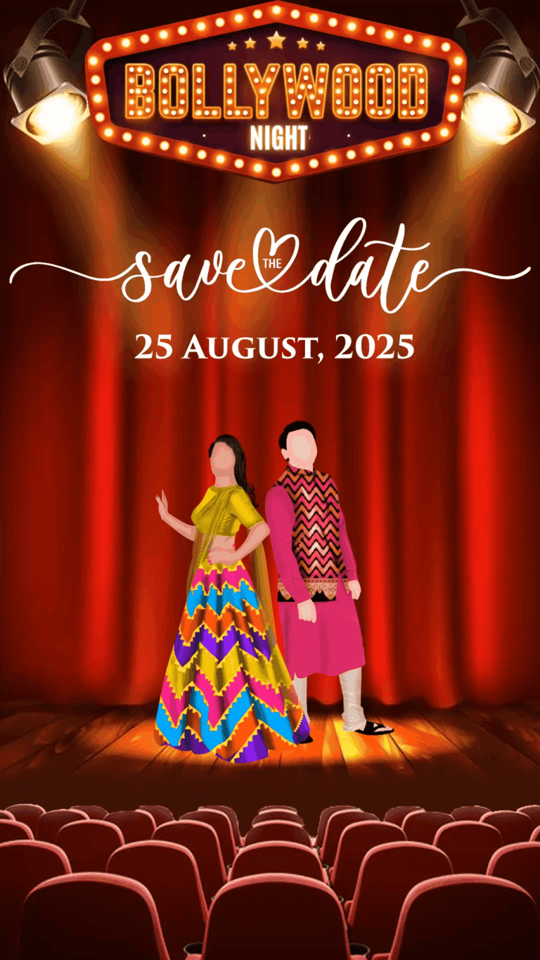 Cinematic Save the Date Wedding Invitation Video with Bollywood Theme and Add Photo Background