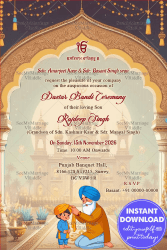 Cultural Dastar Bandi Ceremony Invitation with Golden Arch Theme Background