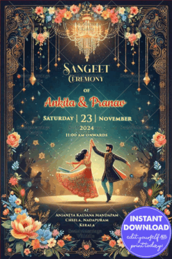 Enchanting Sangeet Ceremony Invitation with Starry Night Theme and Floral Background