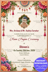 Floral Patterns Theme Kuan Poojan Ceremony Invitation with Cream Color and Add Photo Background