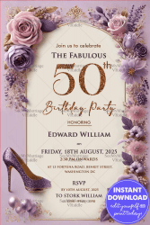 Gorgeous Lady 50th Birthday Bash Invitation with Lavender Theme Background