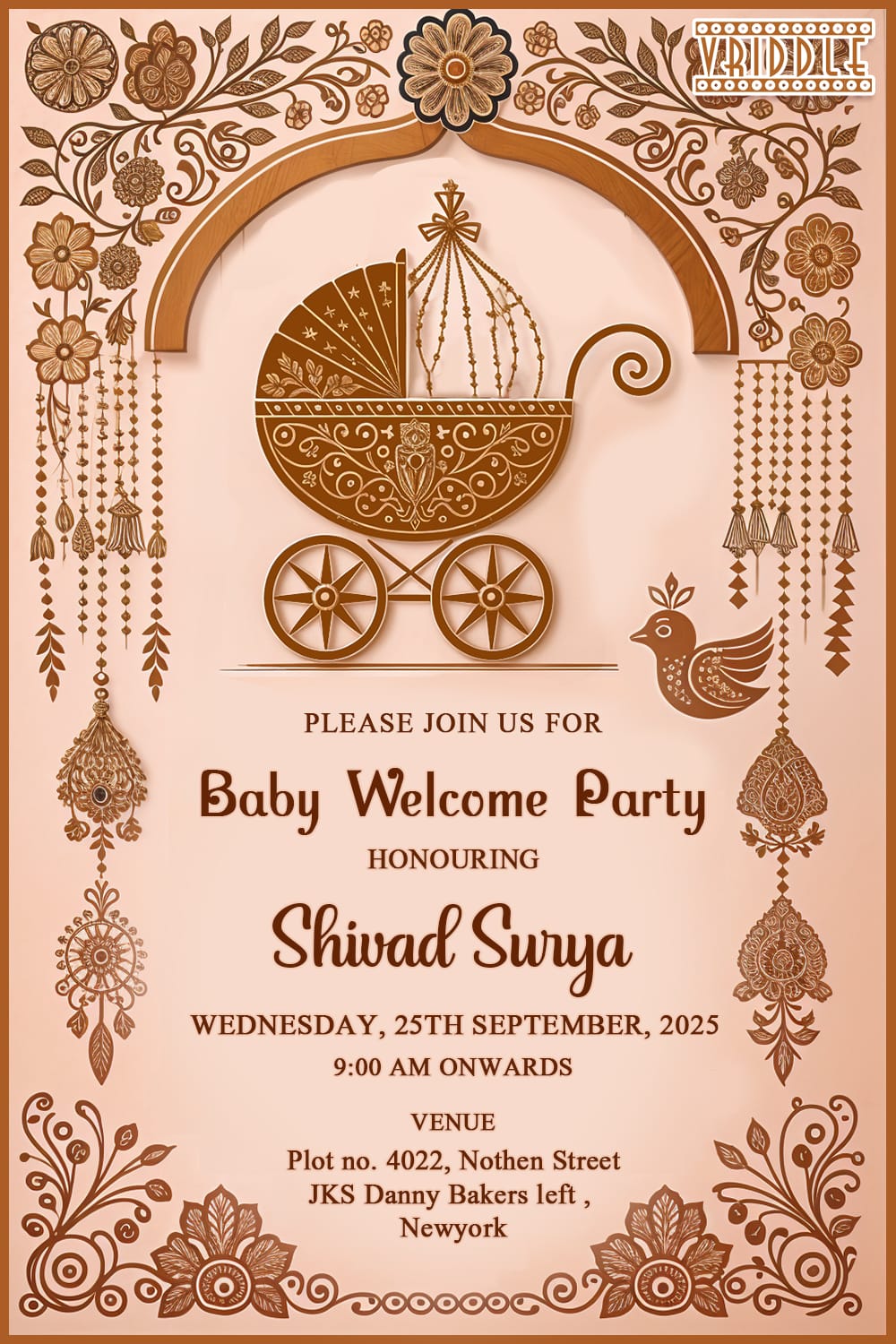 Graceful Baby Welcome Party Invitation with Cream Theme Background