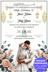 Graceful Islamic Wedding Invitation with White Color Theme Background