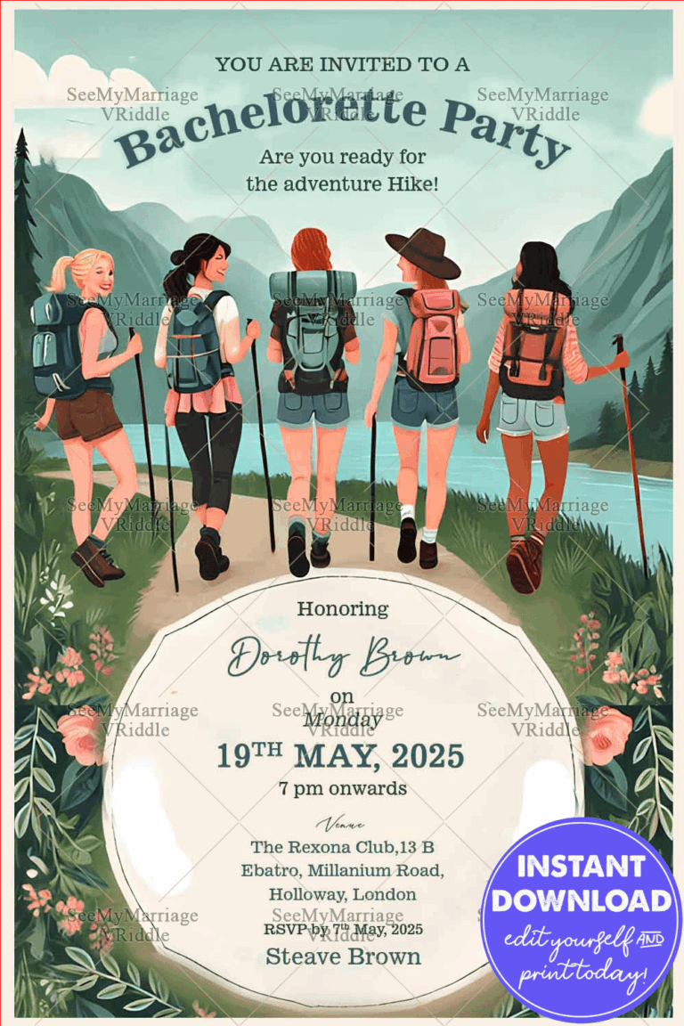 Mountain Trail Bachelorette Party Invitation with Lush Greenery Background