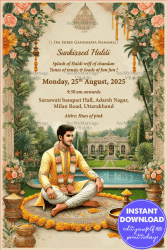 Opulent Groom Haldi Ceremony Invitation with Garden Theme Background