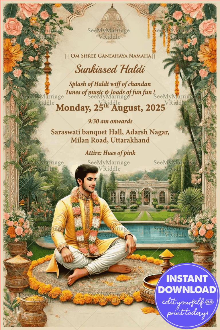 Opulent Groom Haldi Ceremony Invitation with Garden Theme Background