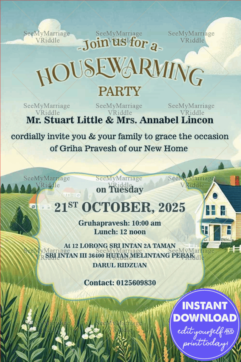 Pastoral Paradise Housewarming Party Invitation with tranquil scenery Theme Background