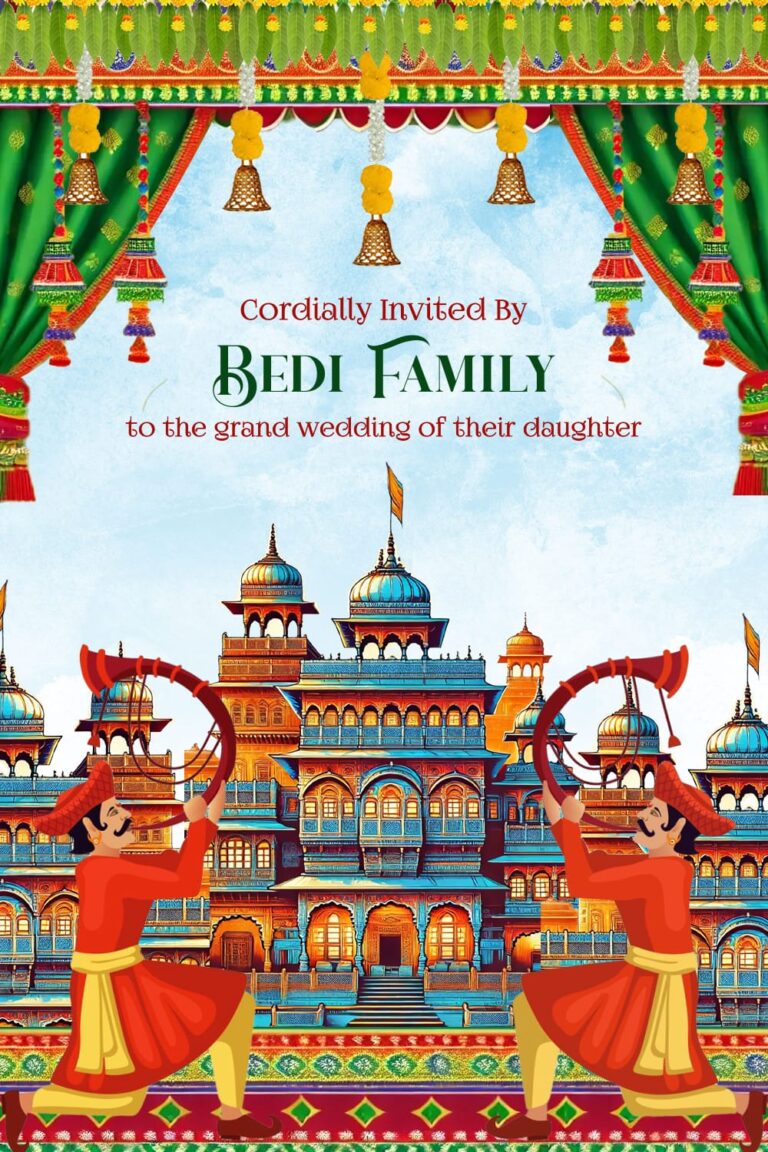 Grand Rajasthani Traditional Wedding Invitation Video with Vibrant Colors background and Multiple events Included