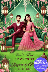 Romantic Wedding Countdown Invitation with Greenery and Lanterns Theme and Stylish Couple Background